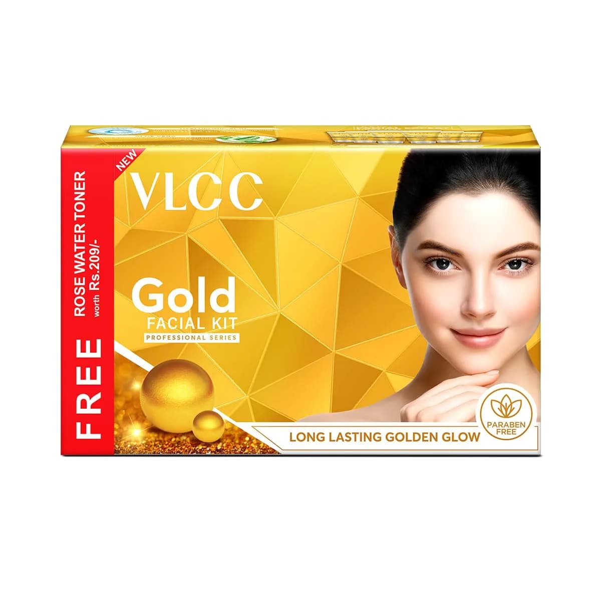 VLCC Gold Facial Kit + FREE Rose Water Toner 300gm (10.58 oz) + 100ml (3.38 Fl Oz) | Natural Glow Facial Kit — 7 Piece Set