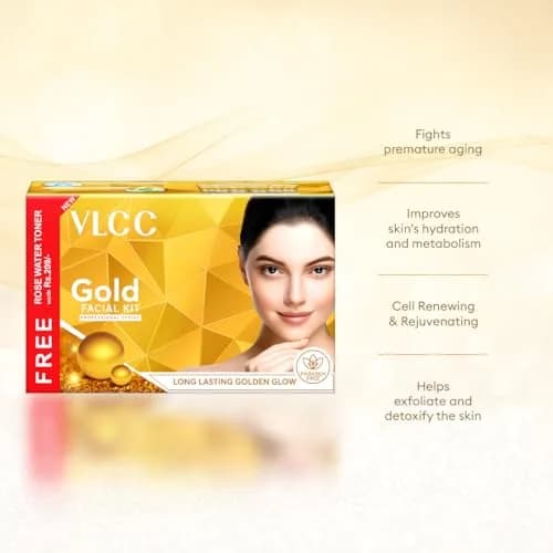 VLCC Gold Facial Kit + FREE Rose Water Toner 300gm (10.58 oz) + 100ml (3.38 Fl Oz) | Natural Glow Facial Kit thumbnail 4