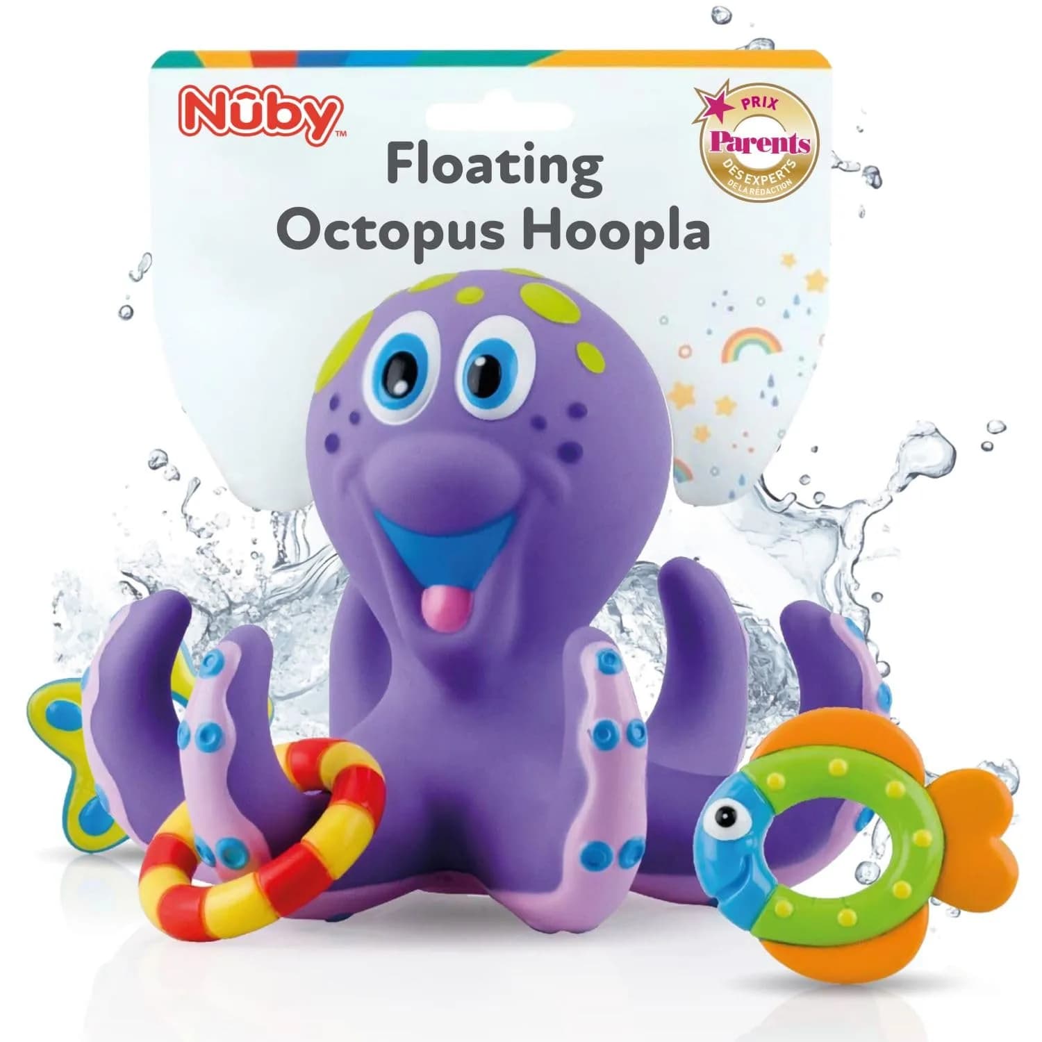 Nuby Floating Octopus with 3 Hoopla Rings Bath Toy | BPA-Free, Mold-Free Design for Toddlers 18+ Months — Floating Octopus with Hoopla Rings