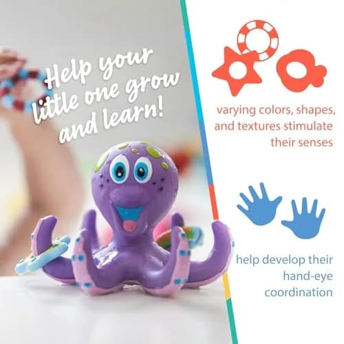 Nuby Floating Octopus with 3 Hoopla Rings Bath Toy | BPA-Free, Mold-Free Design for Toddlers 18+ Months thumbnail 2
