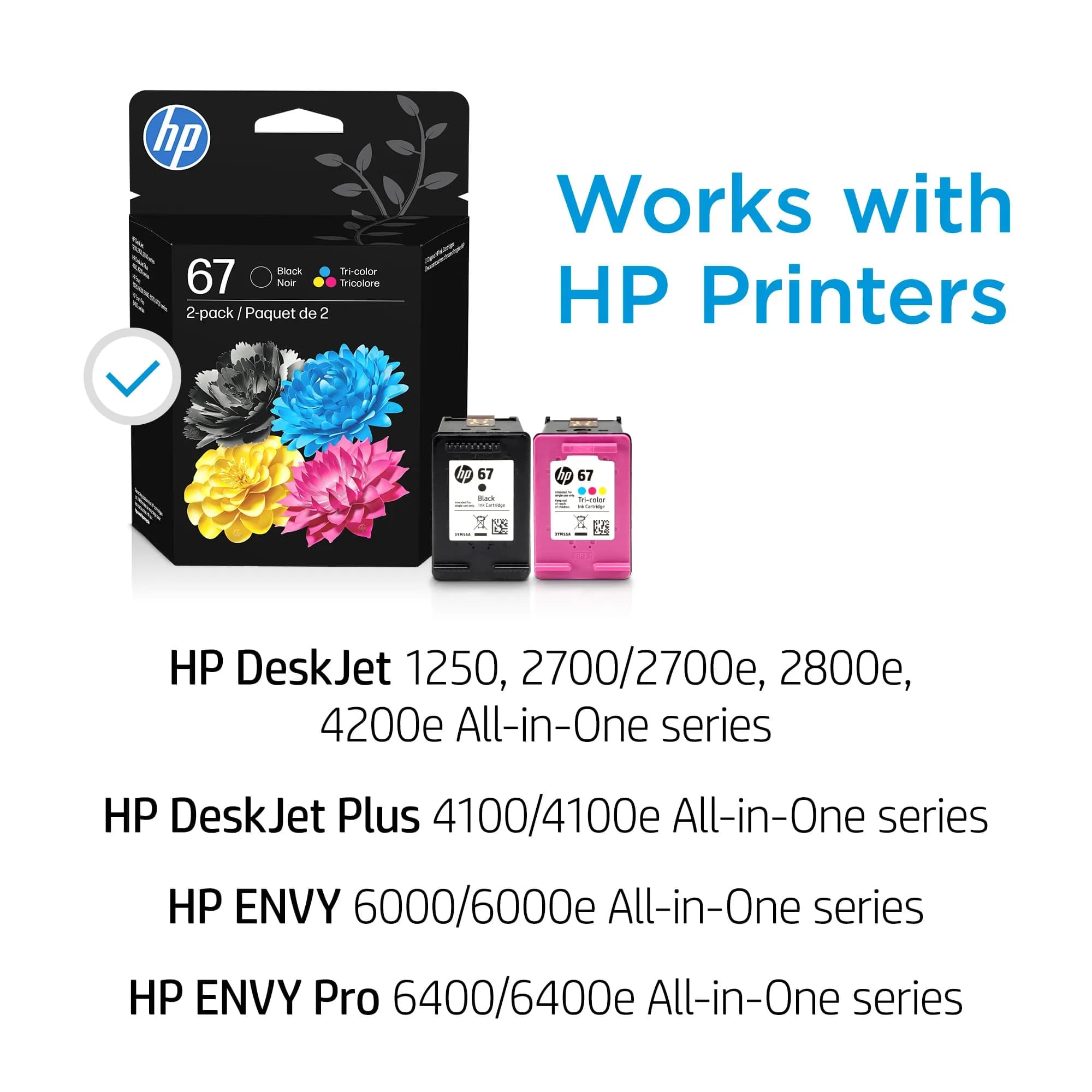 HP 67 Black/Tri-Color Ink Cartridges (2-Pack) | Fade-Resistant Documents & Brilliant Images - view 3