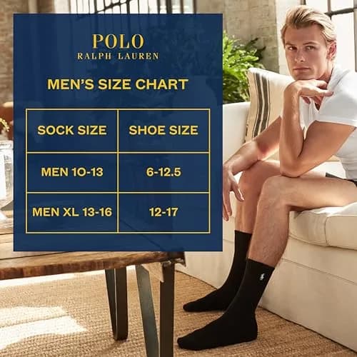 POLO RALPH LAUREN Men's Athletic Performance Cotton Crew Socks, 6 Pairs | Moisture-Wicking & Cushioned Fit thumbnail 6