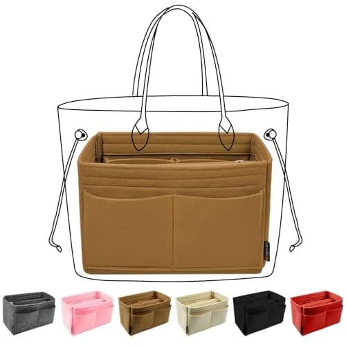 OMYSTYLE Brown Slender Large Felt Tote Bag Organizer Insert with 13 Pockets - main product image