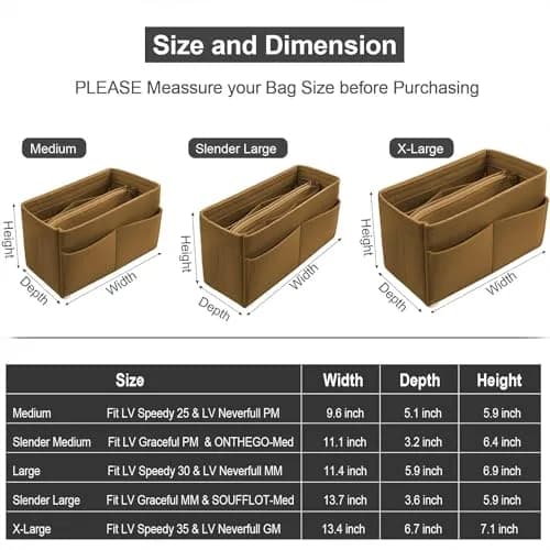 OMYSTYLE Brown Slender Large Felt Tote Bag Organizer Insert with 13 Pockets - view 2