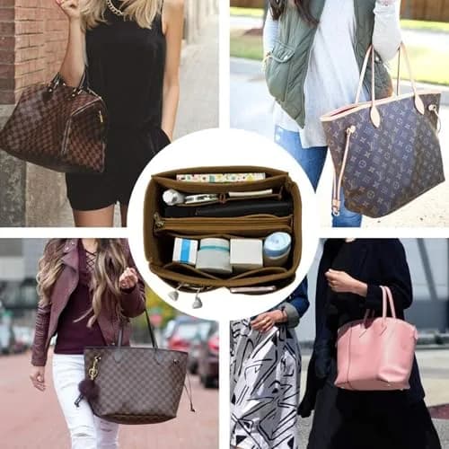 OMYSTYLE Brown Slender Medium Felt Tote Bag Organizer Insert with 13 Pockets - view 4