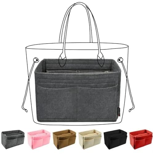 OMYSTYLE Grey Slender Medium Felt Tote Bag Organizer Insert with 13 Pockets - main product image