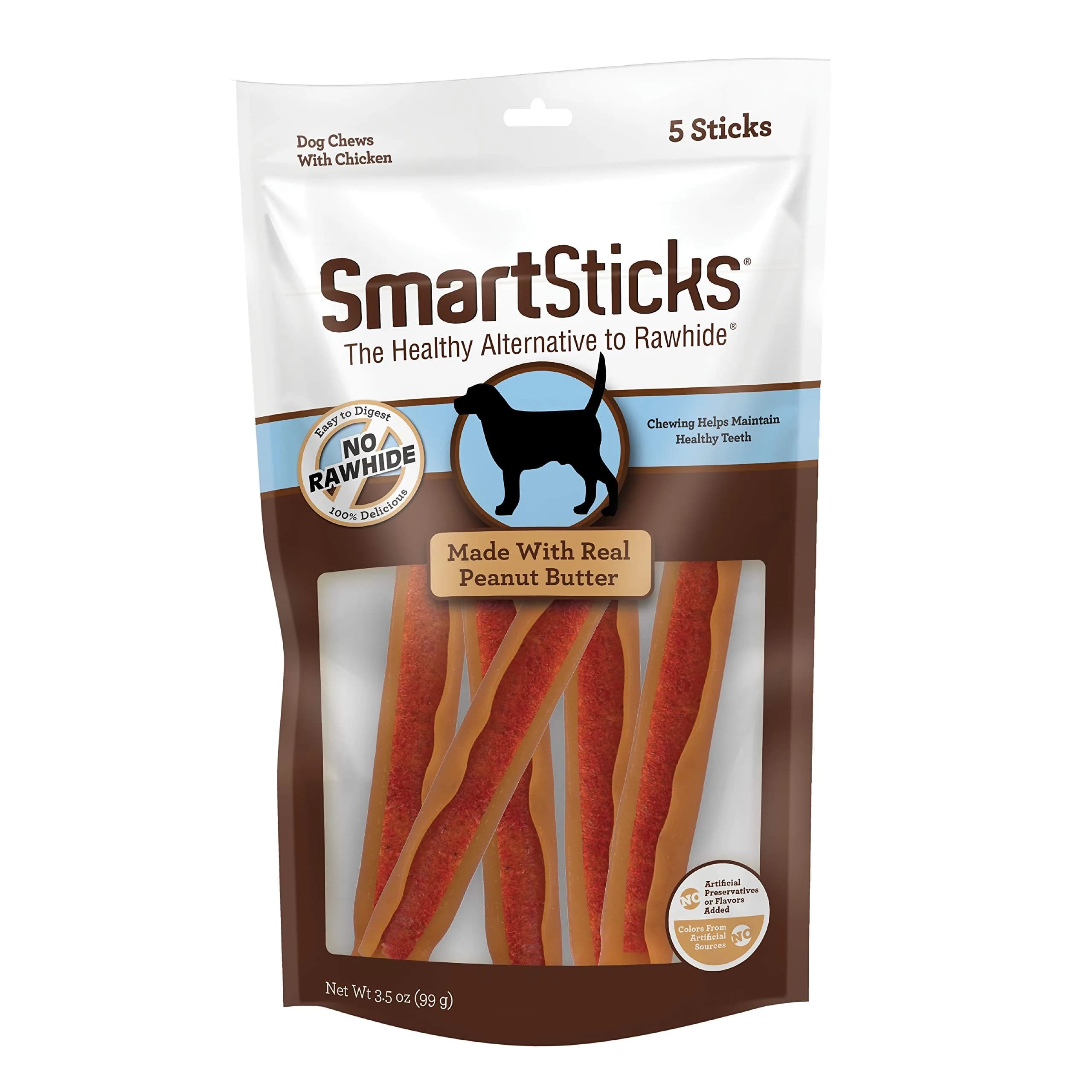 SmartBones SmartSticks Rawhide-Free Dog Treats Real Peanut Butter, 5 Count | Healthy, Digestible Chew for Dogs — Stick
