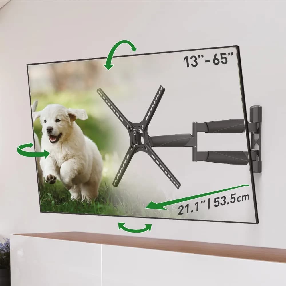 Barkan 21'' Long TV Wall Mount, 13-65 inch Full Motion Articulating - Holds up to 80lbs, Extremely Extendable — 21" Long Arms