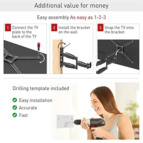 Barkan 21'' Long TV Wall Mount, 13-65 inch Full Motion Articulating - Holds up to 80lbs, Extremely Extendable thumbnail 4