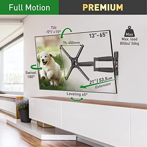 Barkan 21'' Long TV Wall Mount, 13-65 inch Full Motion Articulating - Holds up to 80lbs, Extremely Extendable thumbnail 2