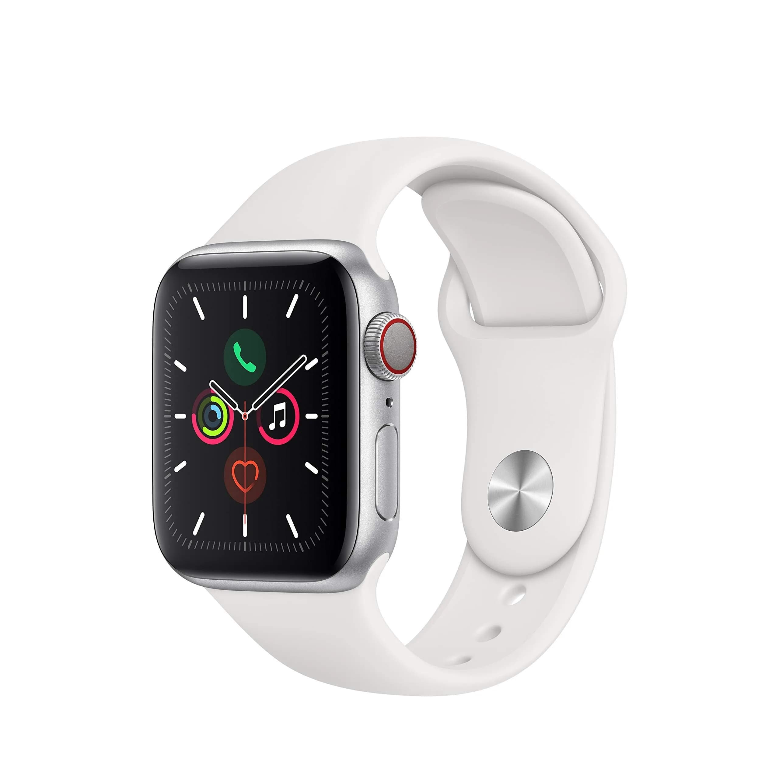 Apple Watch Series 5 GPS + Cellular 40MM Silver Aluminum with White Sport Band | Always-On Retina Display - main product image