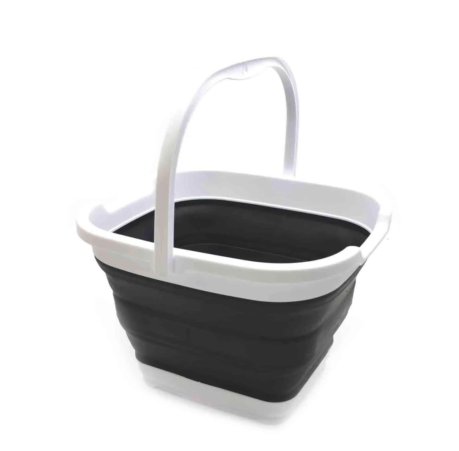 SAMMART Collapsible Rectangular Handy Bucket 10L (2.64 Gallon) Black | Space-Saving Portable Container — Black