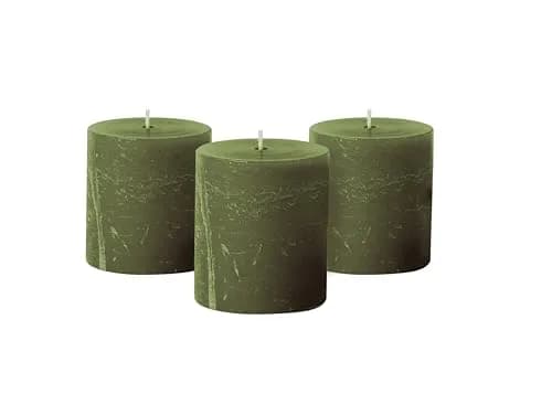 Simply Soson Dark Moss Green Pillar Candles 3x3 | Unscented, No Drip, Elegant Decor thumbnail 1
