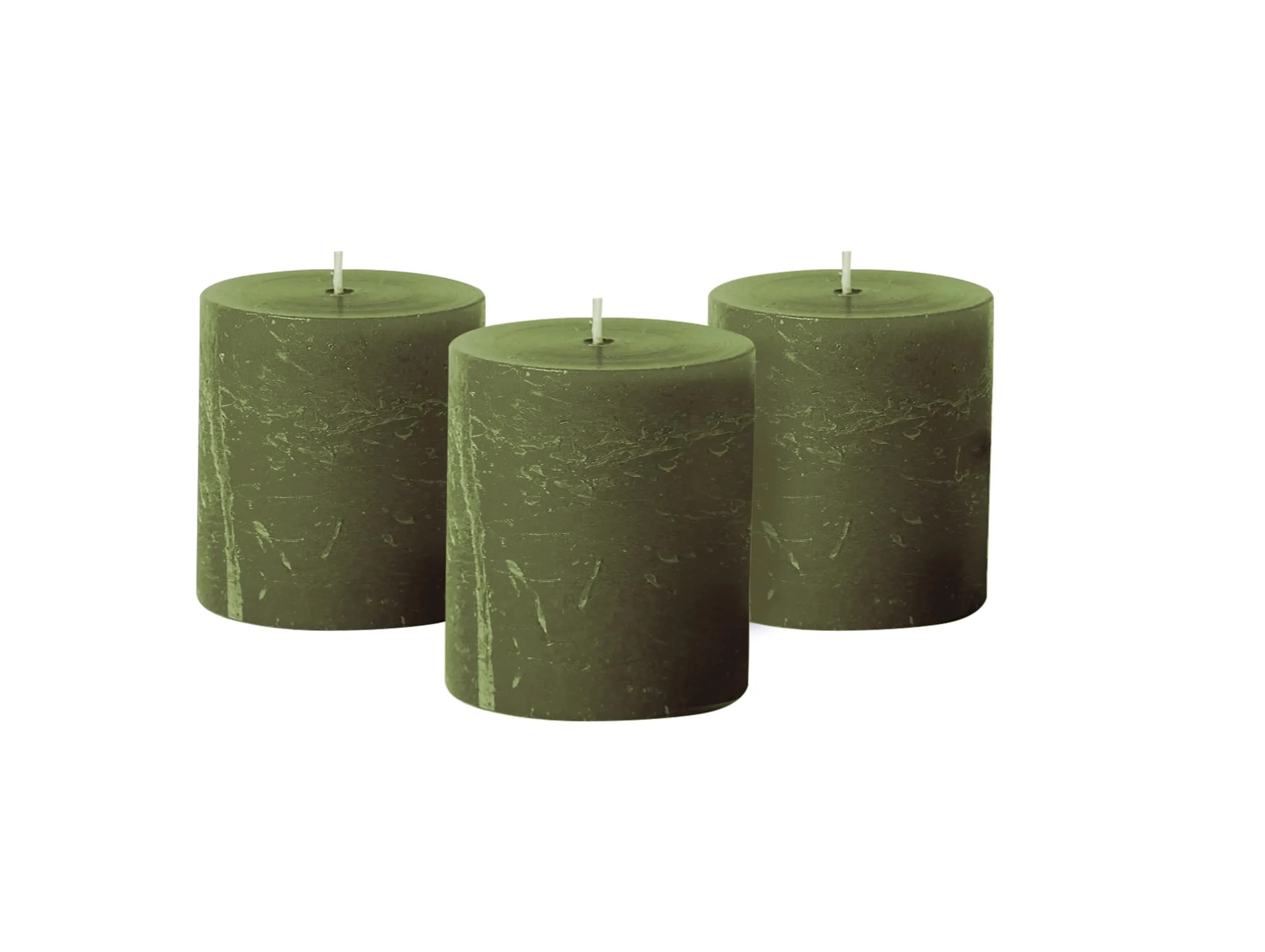 Simply Soson Dark Moss Green Pillar Candles 3x3 | Unscented, No Drip, Elegant Decor