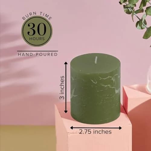 Simply Soson Dark Moss Green Pillar Candles 3x3 | Unscented, No Drip, Elegant Decor thumbnail 2