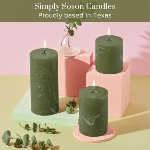 Simply Soson Dark Moss Green Pillar Candles 3x3 | Unscented, No Drip, Elegant Decor thumbnail 4