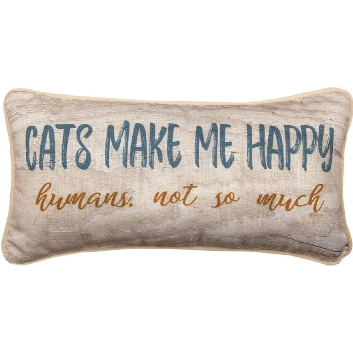 MWW Cats Make Me Happy Pillow 17" x 9" | Modern Cartoon Cat Design — Brown