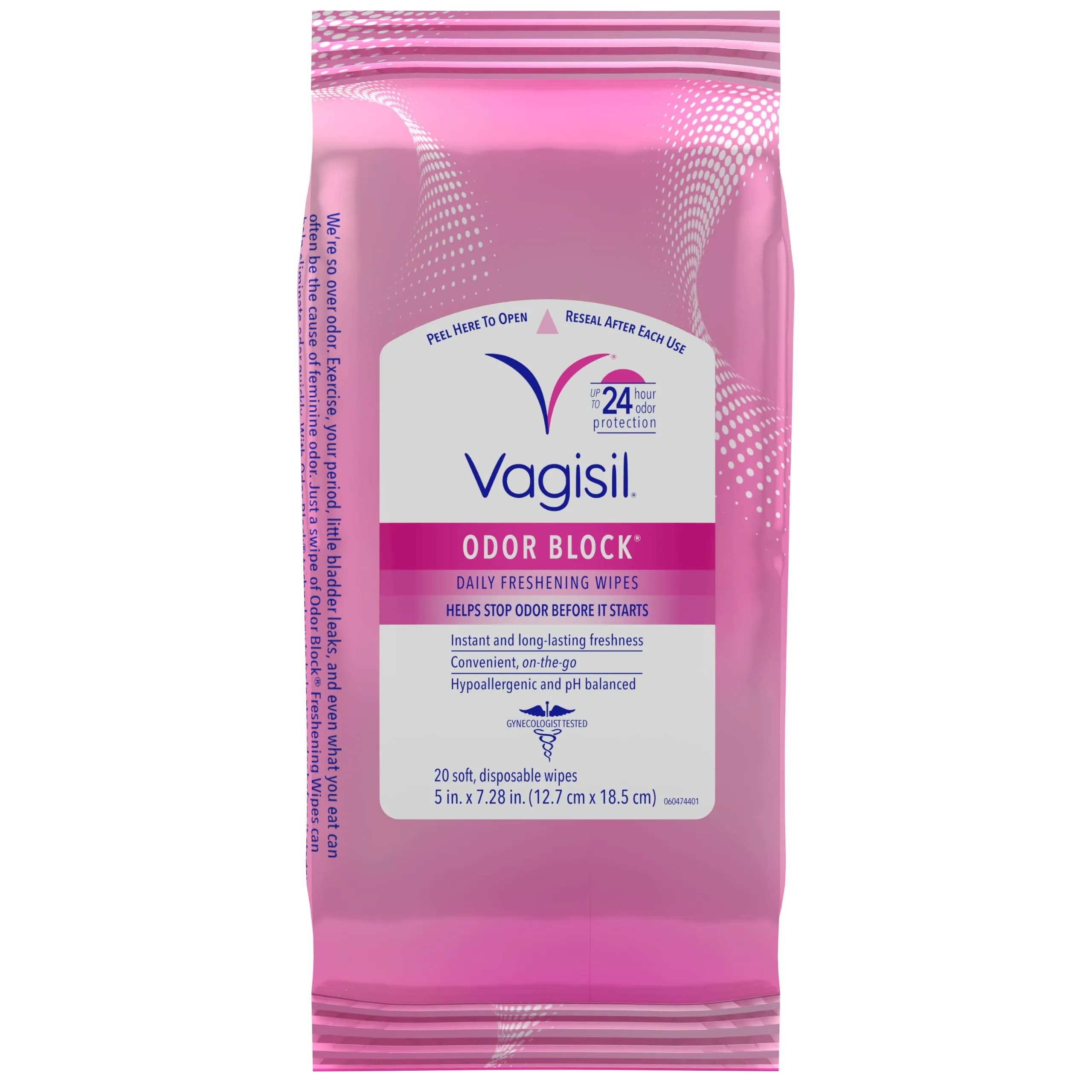 Vagisil Odor Block Daily Freshening Feminine Wipes, 20 Count | Up to 24 Hr Odor Control for Sensitive Skin — Odor Block