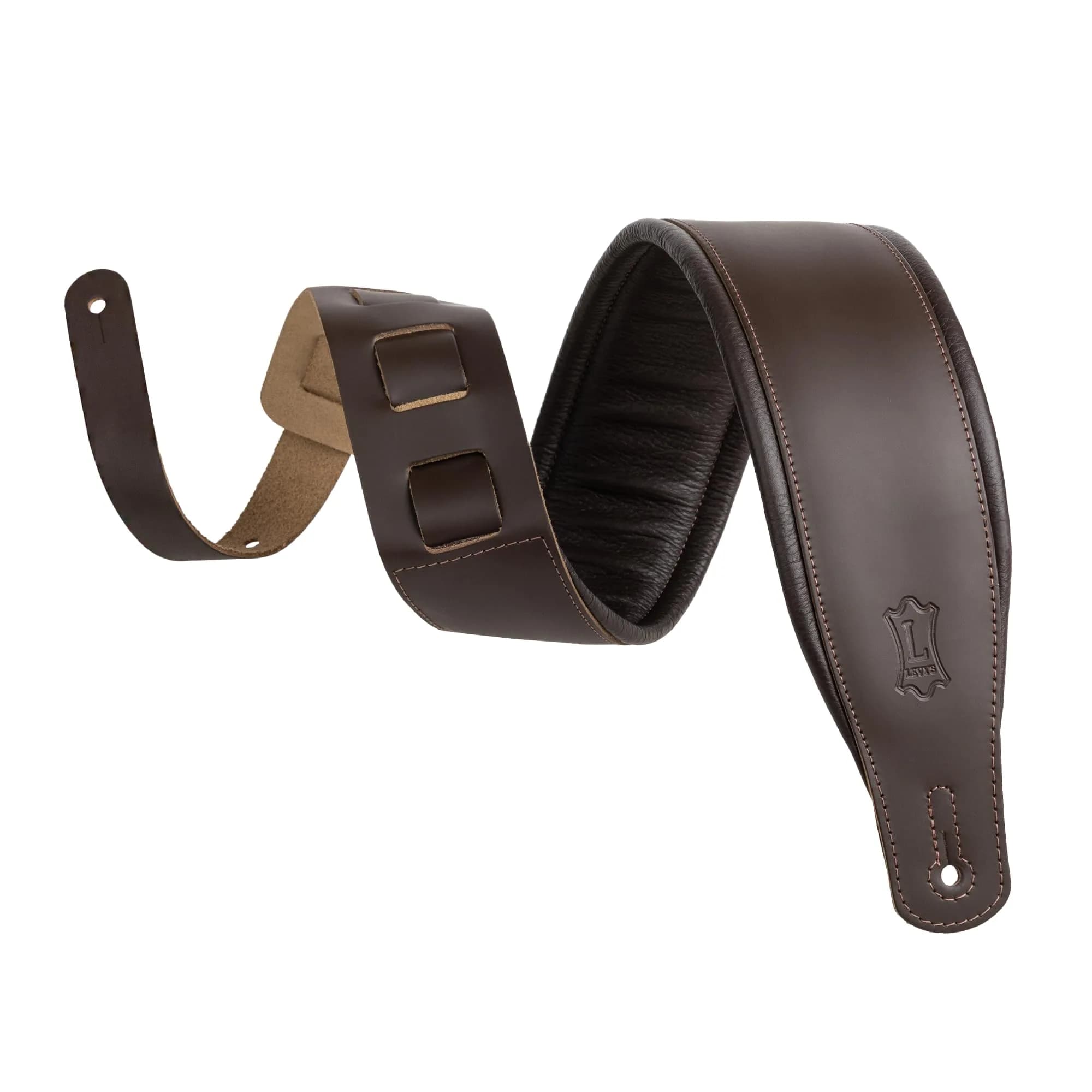 Levy's Leathers 3" Wide Amped Leather Series Guitar Strap with Foam Padding and Garment Leather Backing, Dark Brown (M26PD-DBR_DBR) | 9.5 cm (3.8") Tall