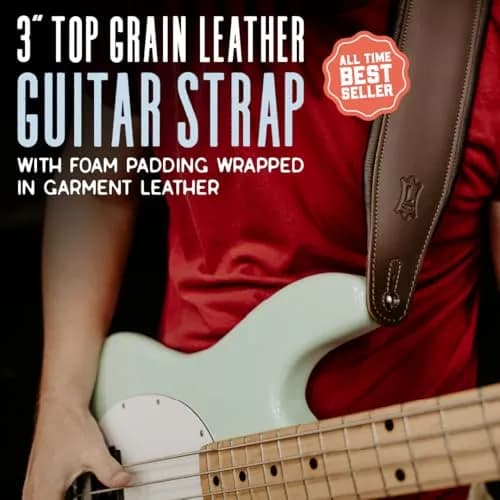 Levy's Leathers 3" Wide Amped Leather Series Guitar Strap with Foam Padding and Garment Leather Backing, Dark Brown (M26PD-DBR_DBR) | 9.5 cm (3.8") Tall thumbnail 2