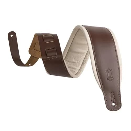 Levy's Leathers 3" Wide Amped Leather Series Guitar Strap with Foam Padding and Garment Leather Backing; Brown and Cream thumbnail 1