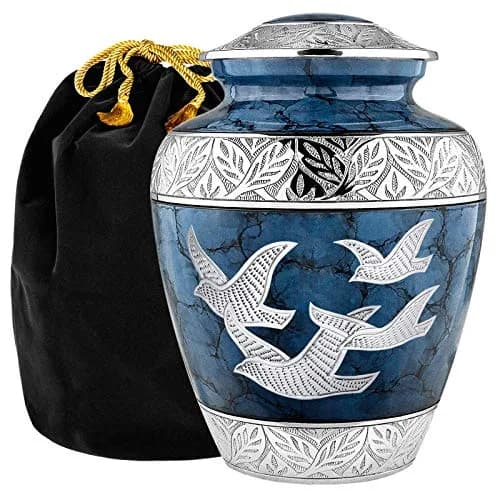 Trupoint Memorials Cremation Urns for Human Ashes | Blue Birds, Adult (200LB) | Elegant Brass Design thumbnail 1