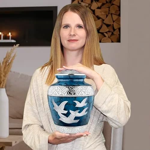 Trupoint Memorials Cremation Urns for Human Ashes | Blue Birds, Adult (200LB) | Elegant Brass Design thumbnail 4