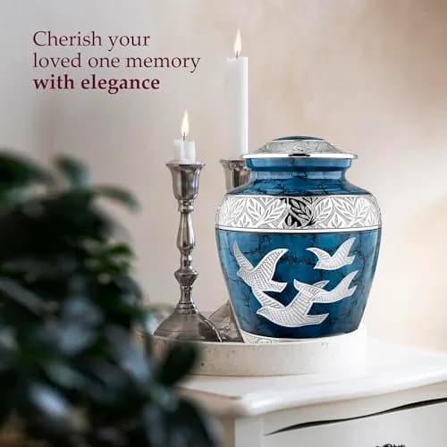 Trupoint Memorials Cremation Urns for Human Ashes | Blue Birds, Adult (200LB) | Elegant Brass Design thumbnail 5