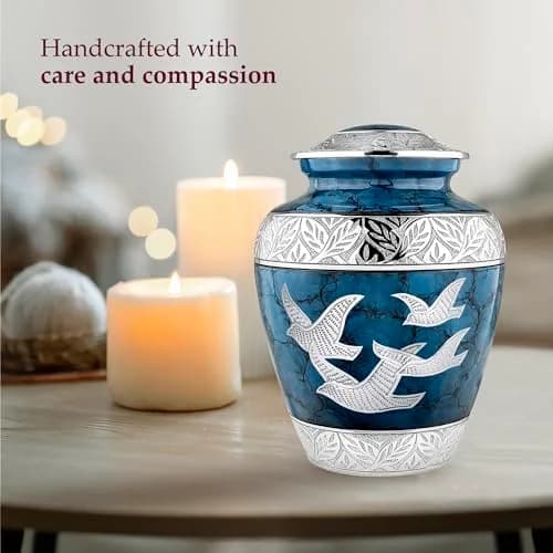 Trupoint Memorials Cremation Urns for Human Ashes | Blue Birds, Adult (200LB) | Elegant Brass Design thumbnail 3