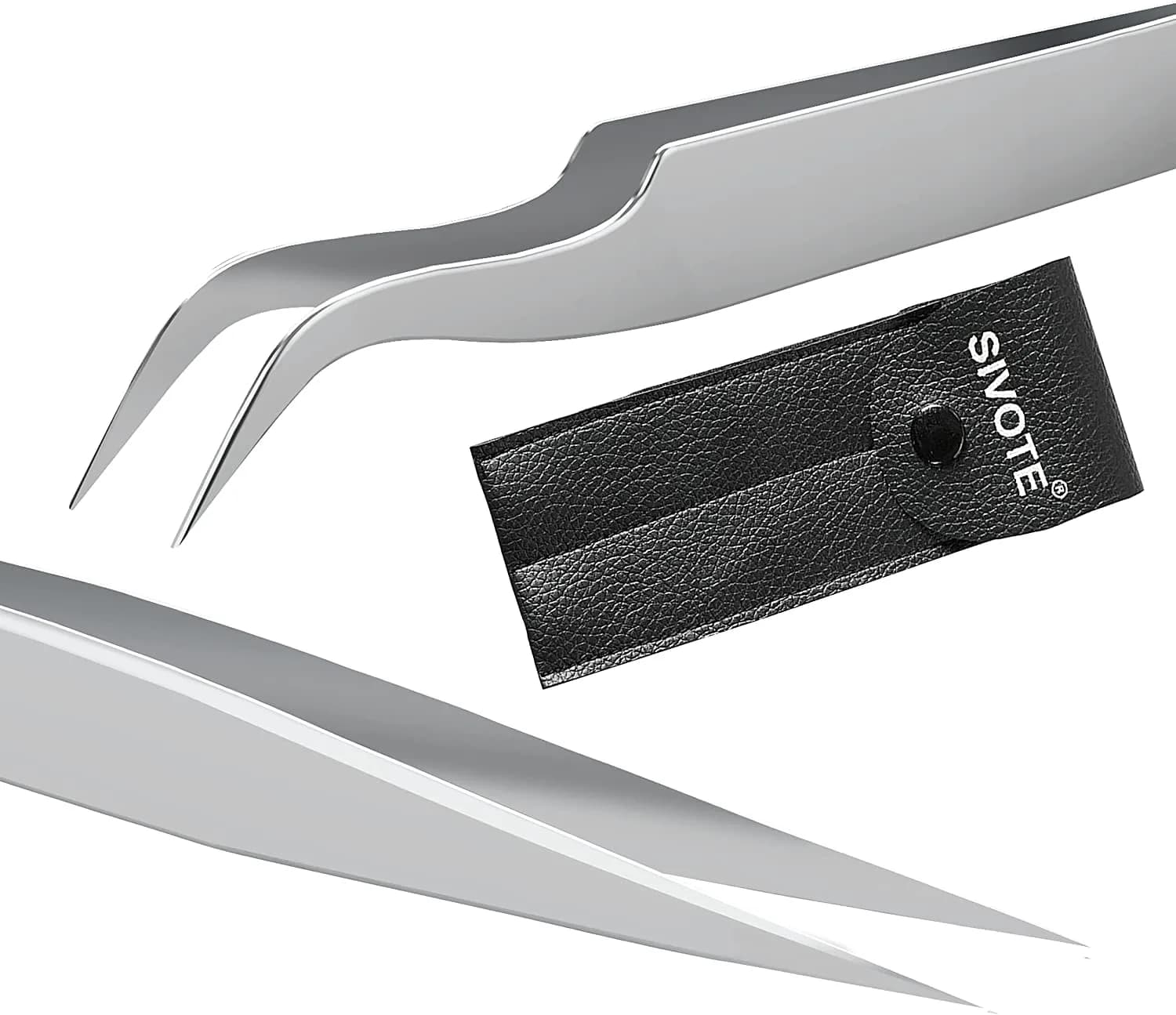 SIVOTE Eyelash Tweezers 2-Pack Stainless Steel, Silver | Hand Calibrated for Precision & Comfort — Silver