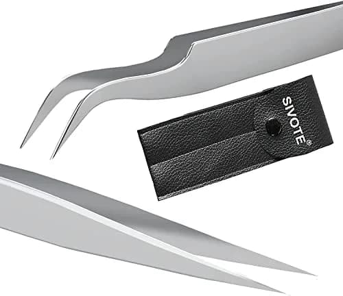 SIVOTE Eyelash Tweezers 2-Pack Stainless Steel, Silver | Hand Calibrated for Precision & Comfort thumbnail 1