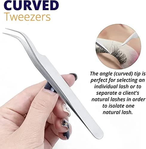 SIVOTE Eyelash Tweezers 2-Pack Stainless Steel, Silver | Hand Calibrated for Precision & Comfort thumbnail 5