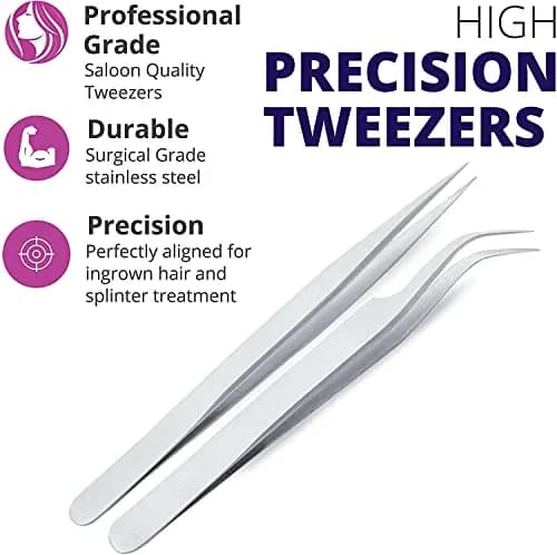 SIVOTE Eyelash Tweezers 2-Pack Stainless Steel, Silver | Hand Calibrated for Precision & Comfort thumbnail 2