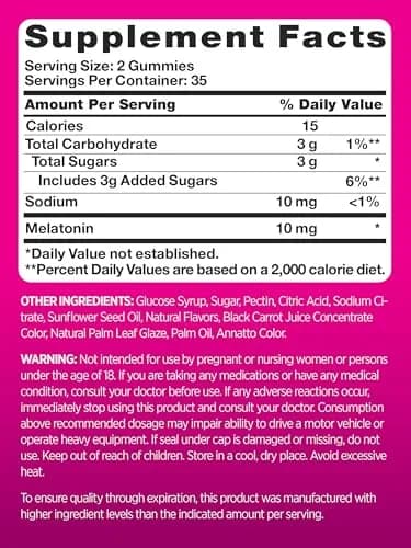 PINK Melatonin Gummies 10mg | Max Potency | Mixed Berry Flavor | 70 Vegan Gummies thumbnail 2