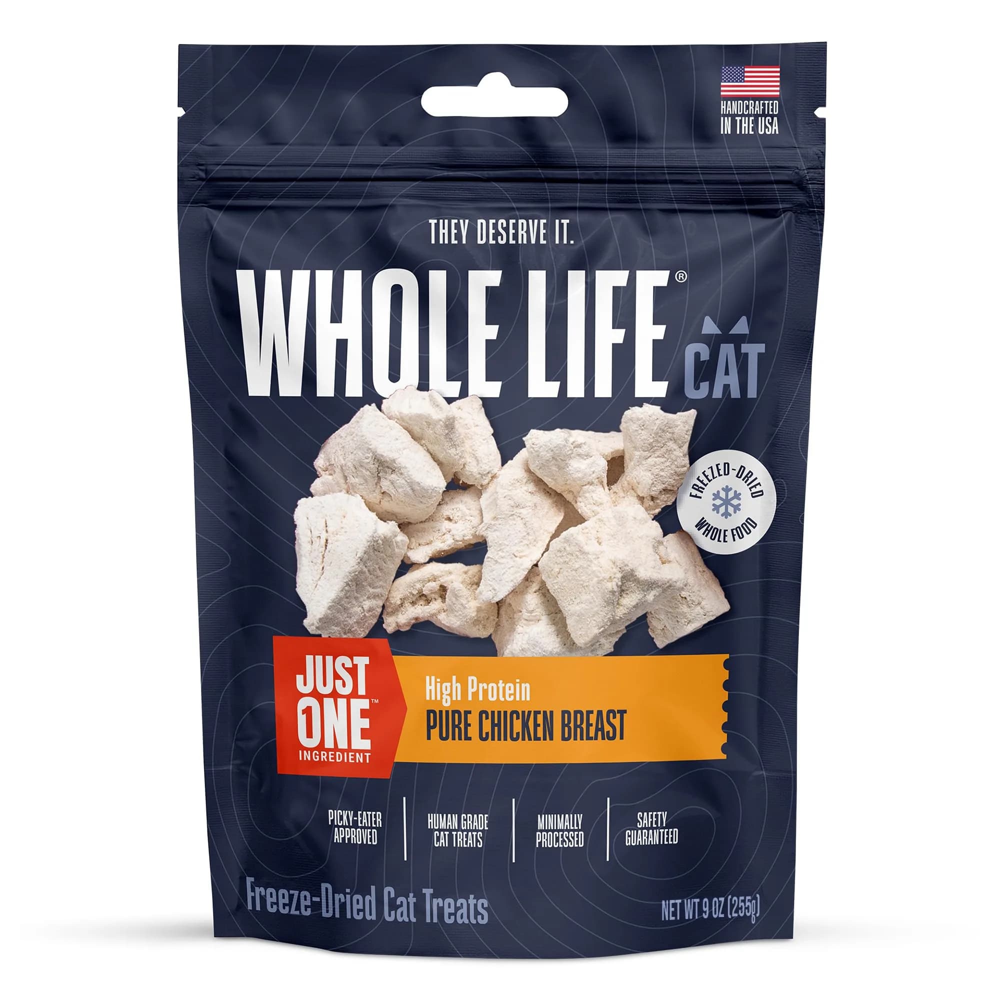 Whole Life Pet Products Just One Chicken Freeze Dried Cat Treats 255g (9 oz) | High Protein Cat Food Topper — 9 Ounce