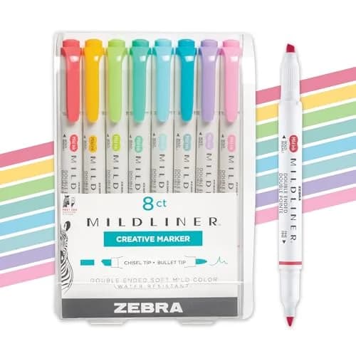 Zebra Pen Mildliner Assorted Colors Dual Tip Highlighter Set (8-Pack) | No Bleed Ink for Study & Creative Projects thumbnail 1