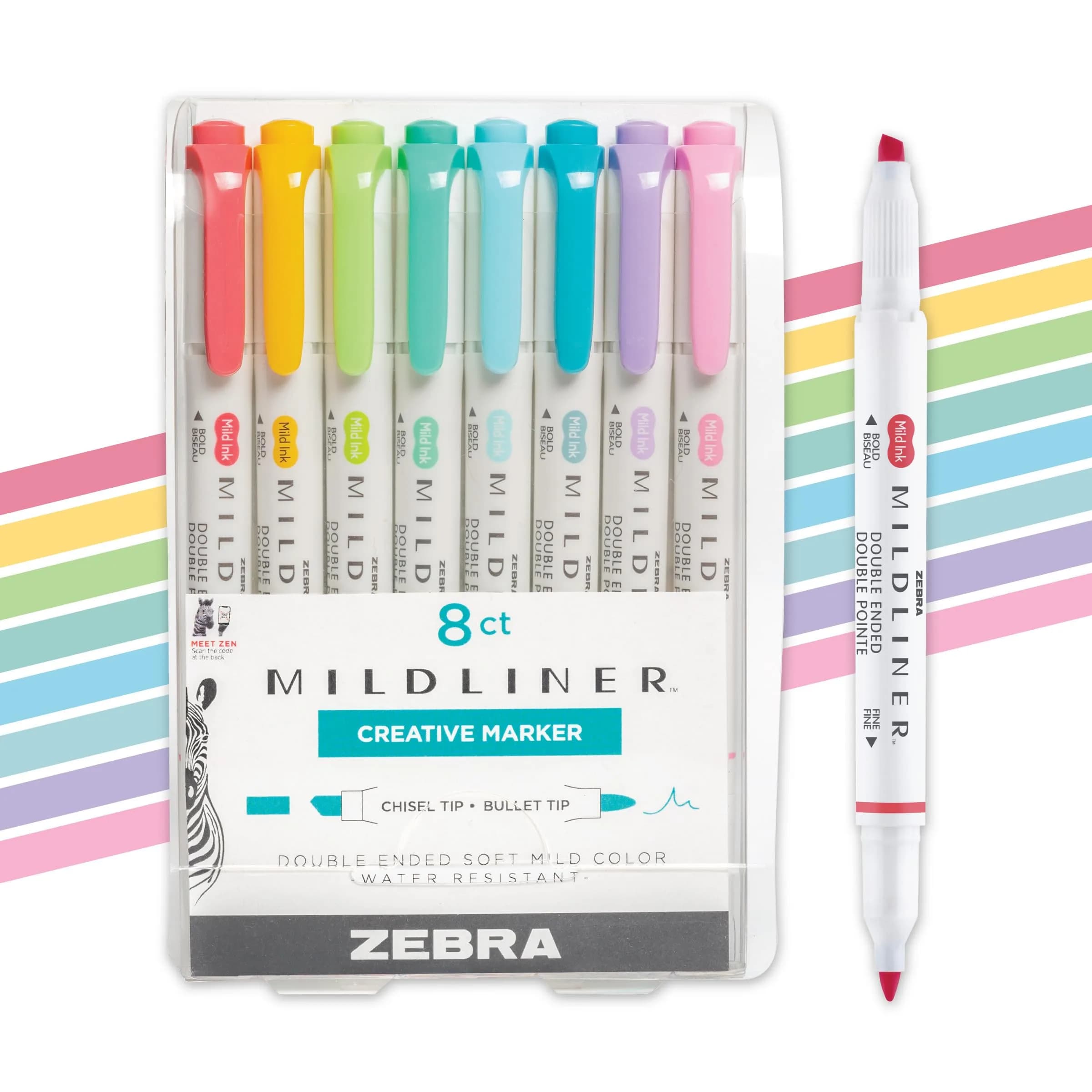 Zebra Pen Mildliner Assorted Colors Dual Tip Highlighter Set (8-Pack) | No Bleed Ink for Study & Creative Projects — Assorted C
