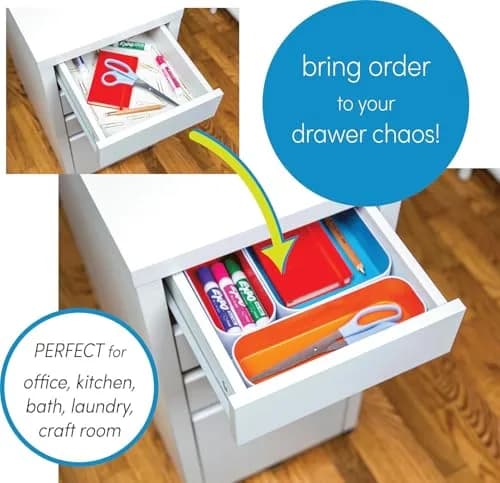 Three by Three Seattle Metal Drawer Organizer Tray Set, 5-Pc | Colorful, Stackable, Customizable Storage thumbnail 6