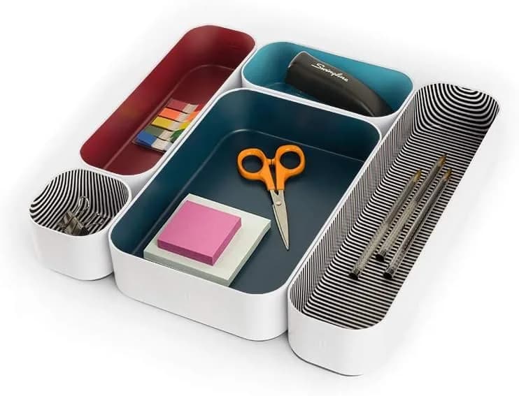 Three by Three Seattle Metal Drawer Organizer Tray Set, 5-Pc | Colorful, Stackable, Customizable Storage thumbnail 2