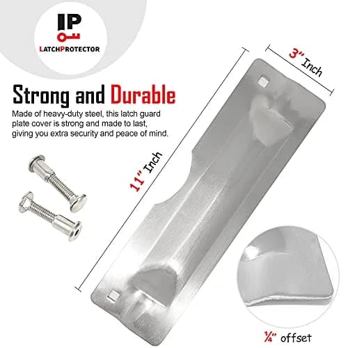 LATCHPROTECTOR.COM Latch Protector with Cut Out, Steel, Silver, 7.6cm (3") x 27.9cm (11") | Heavy Duty Security for Outward Swinging Doors thumbnail 2