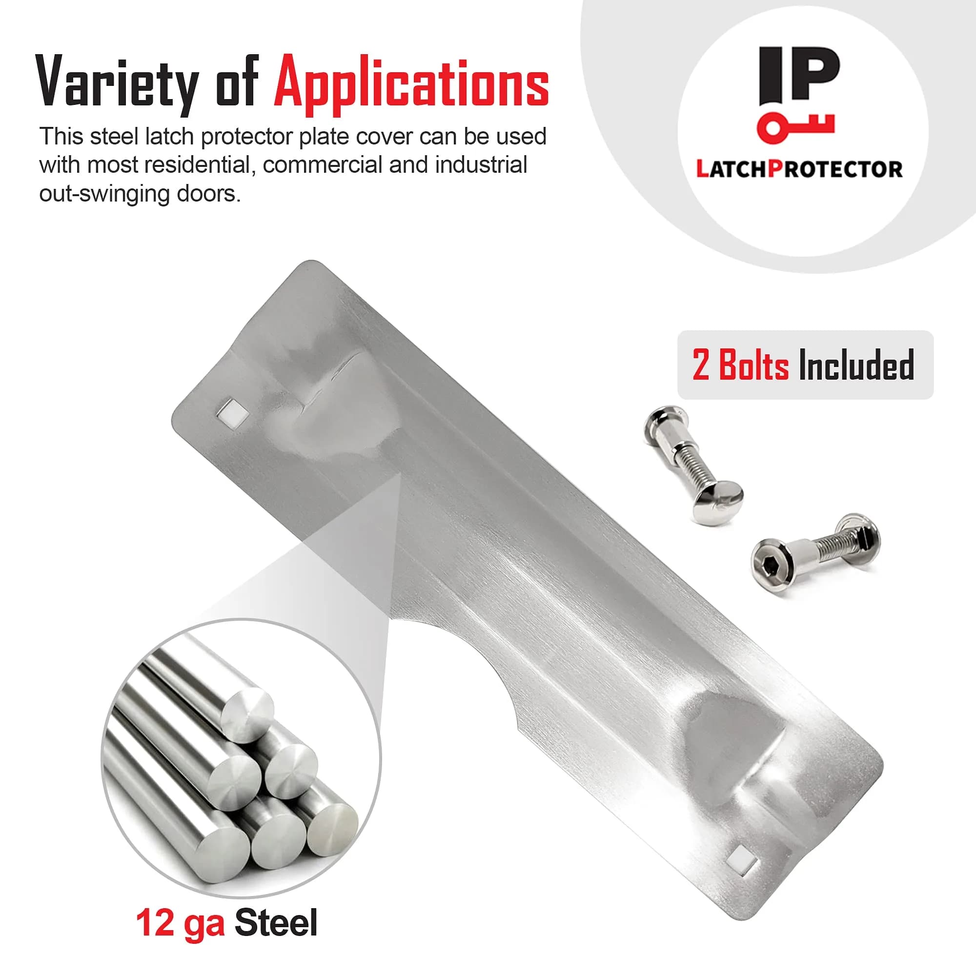 LATCHPROTECTOR.COM Latch Protector with Cut Out, Steel, Silver, 7.6cm (3") x 27.9cm (11") | Heavy Duty Security for Outward Swinging Doors - view 3