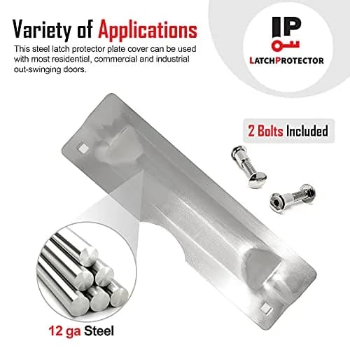 LATCHPROTECTOR.COM Latch Protector with Cut Out, Steel, Silver, 7.6cm (3") x 27.9cm (11") | Heavy Duty Security for Outward Swinging Doors thumbnail 3