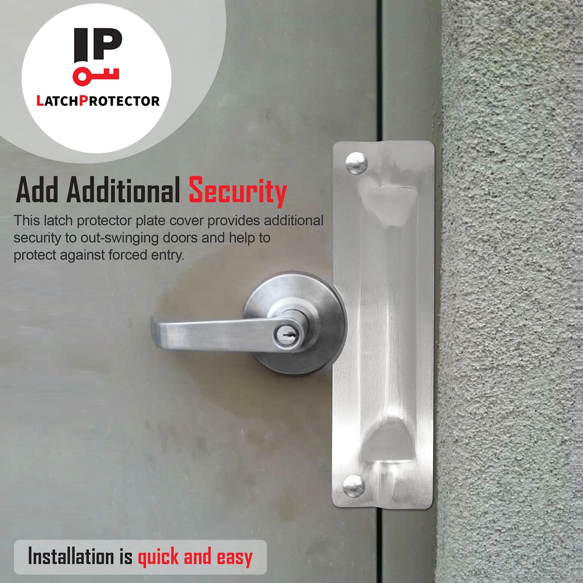 LATCHPROTECTOR.COM Latch Protector with Cut Out, Steel, Silver, 7.6cm (3") x 27.9cm (11") | Heavy Duty Security for Outward Swinging Doors - view 4