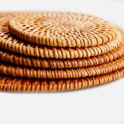 Unknown Trivet 8.66 inch Round Gold | Heat Resistant Woven Wood for Kitchen & Dining thumbnail 5