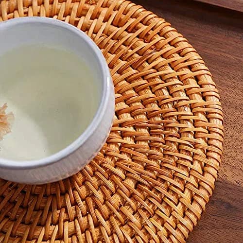 Unknown Trivet 8.66 inch Round Gold | Heat Resistant Woven Wood for Kitchen & Dining thumbnail 2