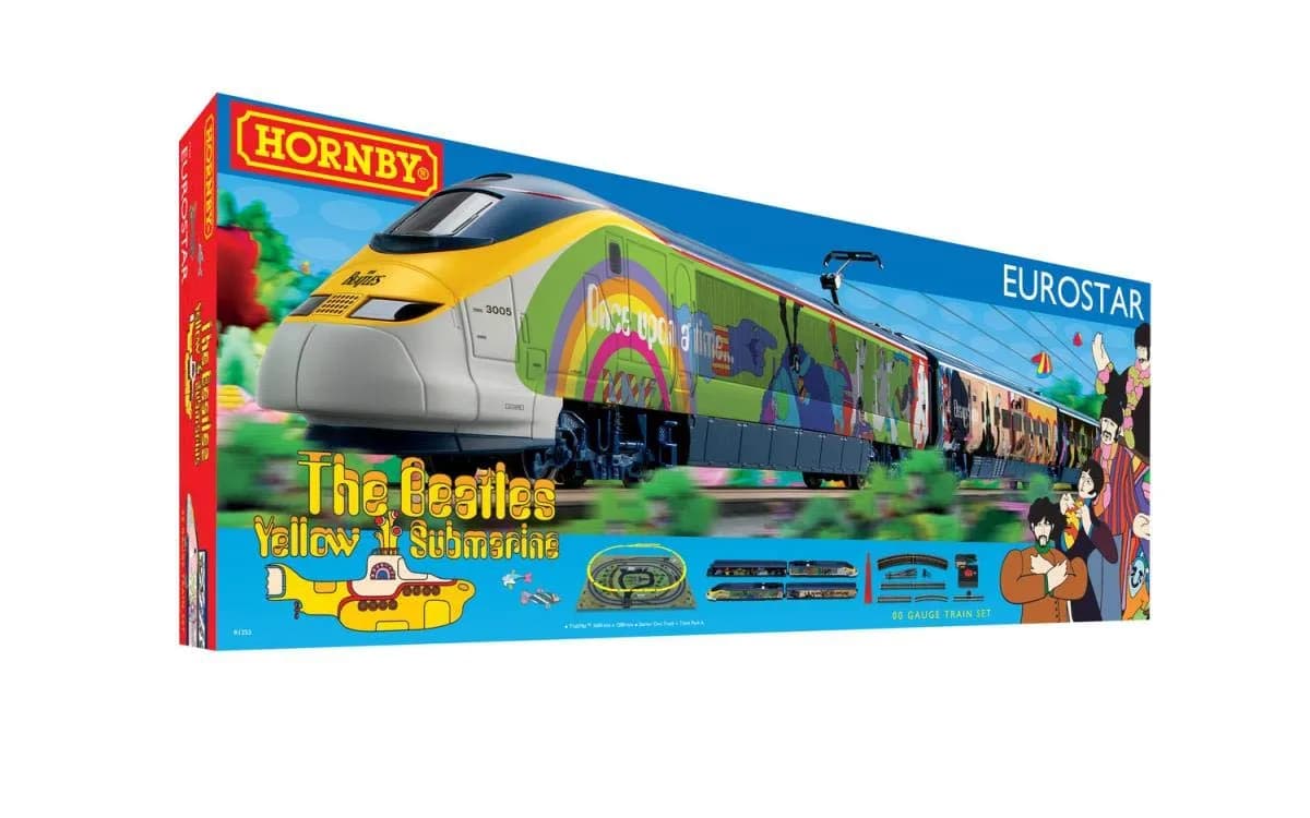 Hornby Electric Train Set - R1253T The Beatles Yellow Submarine OO Gauge Model for Adults, Vintage Hobby Toy, Tracks & Controller — Multi-color