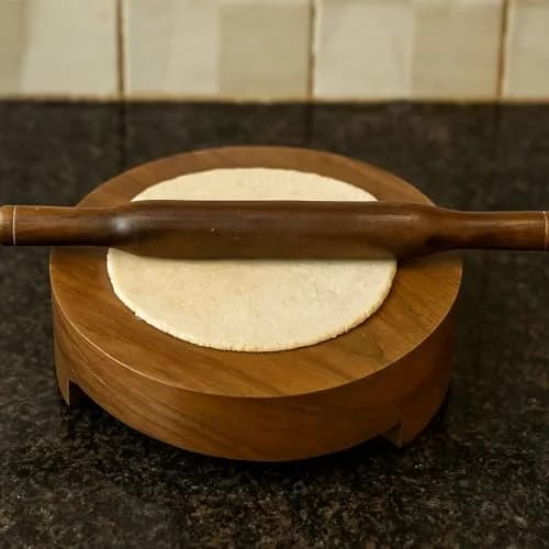 DBY Wooden Chakla Belan Set for Kitchen – Natural Wood Rolling Board & Pin for Chapati, Roti, Puri, Dough, Non-Slip Base, Handmade, Indian Traditional Cookware thumbnail 5