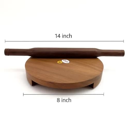 DBY Wooden Chakla Belan Set for Kitchen – Natural Wood Rolling Board & Pin for Chapati, Roti, Puri, Dough, Non-Slip Base, Handmade, Indian Traditional Cookware thumbnail 2