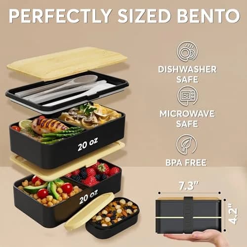 Umami Bento Box Adult, Stackable Lunch Box 1.2L (40 oz) | Leakproof, Microwavable, Dishwasher Safe thumbnail 5