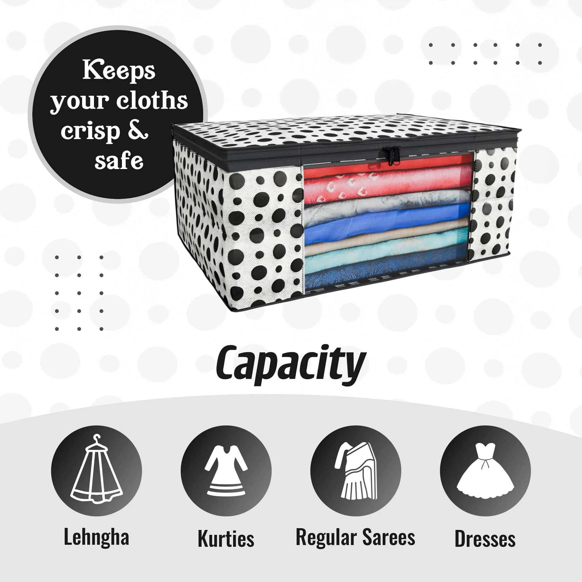 Kuber Industries Polka Dots Saree Cover Set | 46cm x 32cm x 22cm (Extra Large, 6-Piece) - view 5